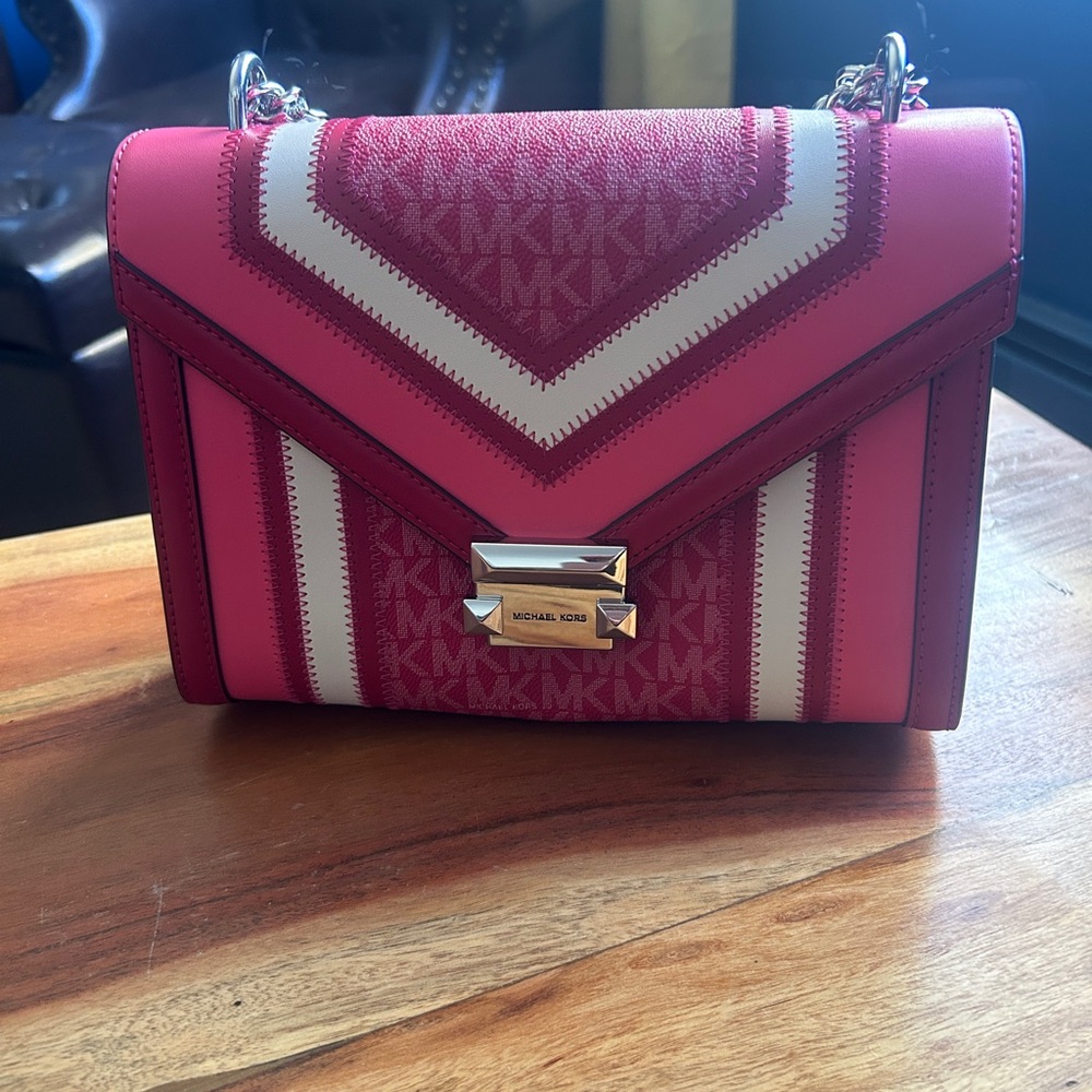 Whitney Medium Color-Block and Signature Logo Shoulder Bag Raspberry - NEW!